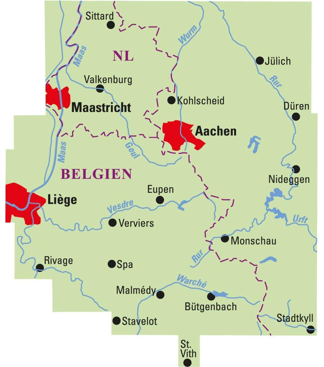 Beispielinhalt (Bild) ADFC-Regionalkarte Aachen Dreiländereck, 1:75.000, reiß- und wetterfest, mit kostenlosem GPS-Download der Touren via BVA-website oder Karten-App