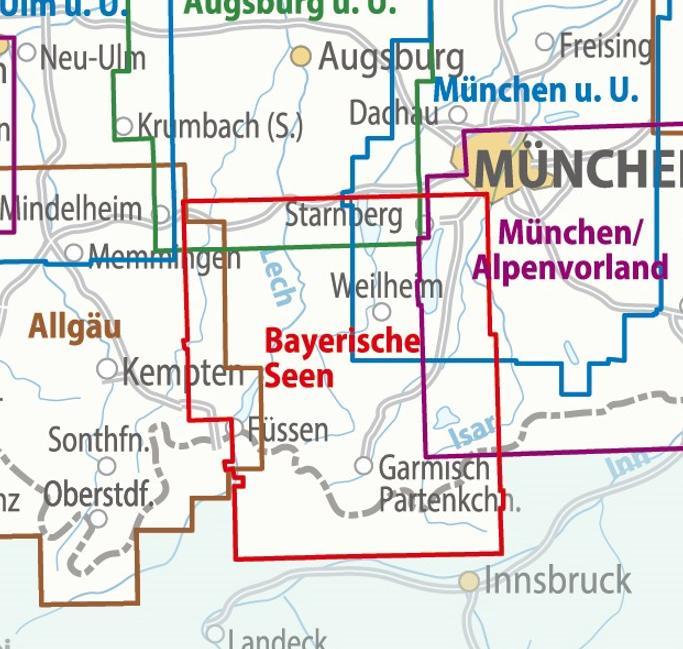 Beispielinhalt (Bild) ADFC-Regionalkarte Bayerische Seen, 1:75.000, reiß- und wetterfest, mit kostenlosem GPS-Download der Touren via BVA-website oder Karten-App