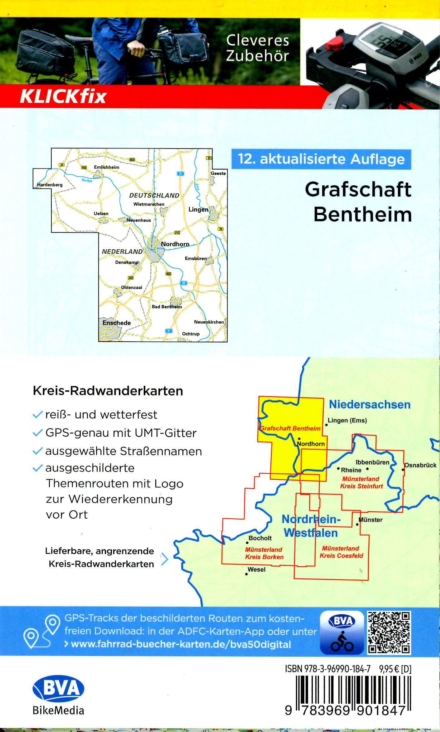 Beispielinhalt (Bild) Radwanderkarte BVA Radwandern in der Grafschaft Bentheim 1:50.000, reiß- und wetterfest, E-Bike-geeignet, mit kostenlosem GPS-Download der Touren via BVA-website oder Karten-App