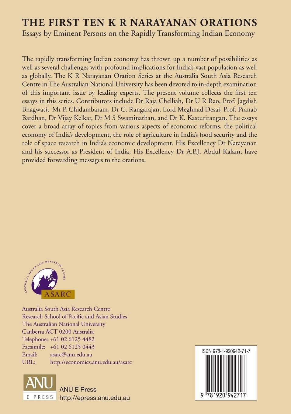 Rückseitencover The First Ten K R Narayanan Orations: Essays by Eminent Persons on the Rapidly Transforming Indian Economy