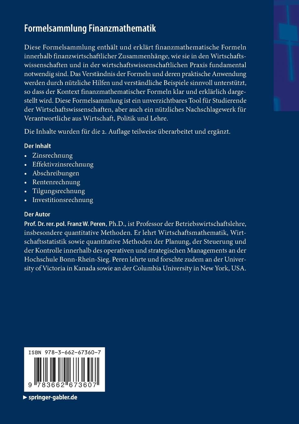 Rückseitencover Formelsammlung Finanzmathematik