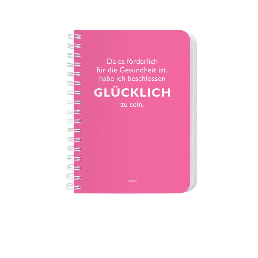 Vorderes Coverbild Ringbuch A6 Voltaire Glücklich
