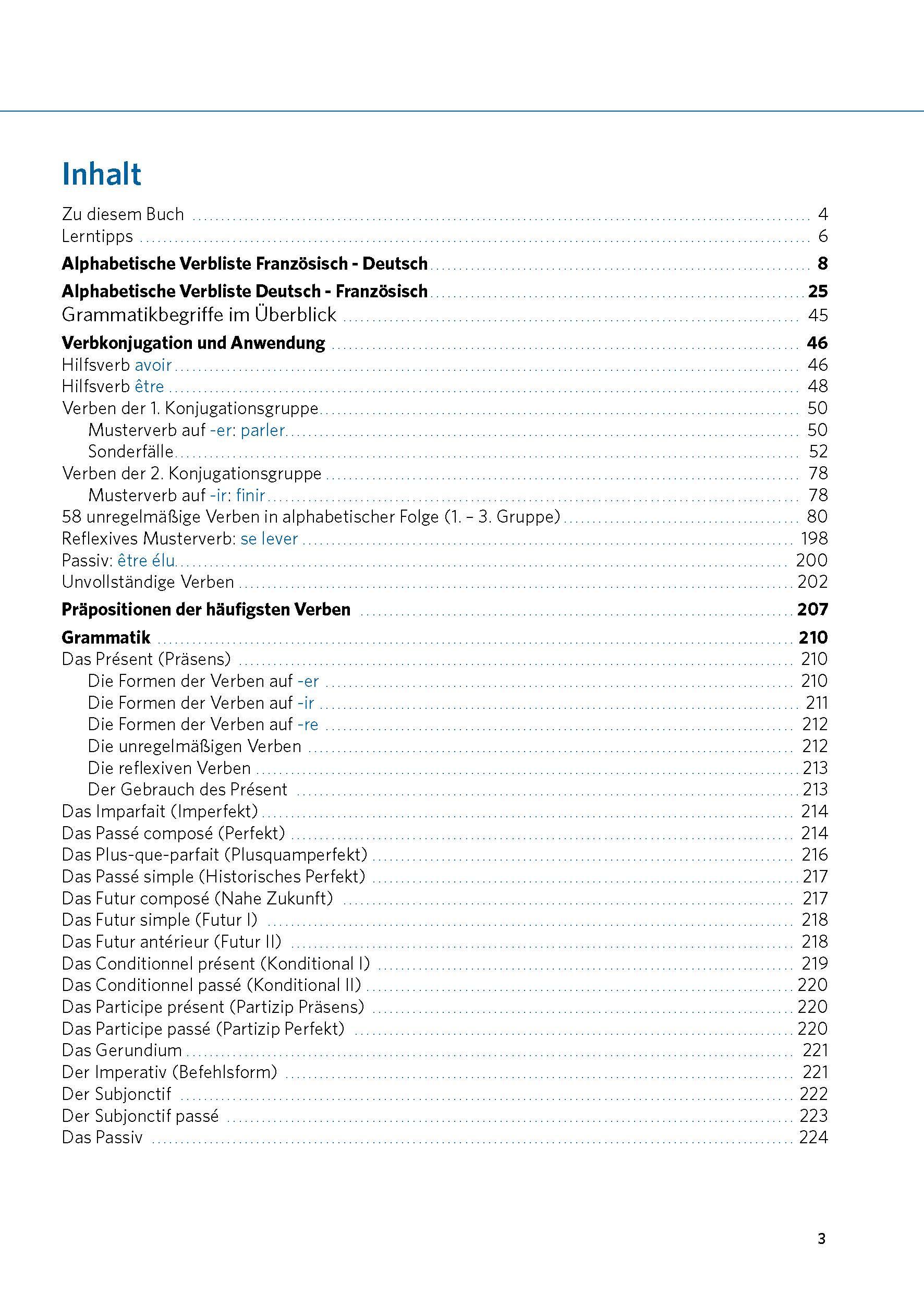 Beispielinhalt (Bild) PONS Verbtabellen Plus Französisch