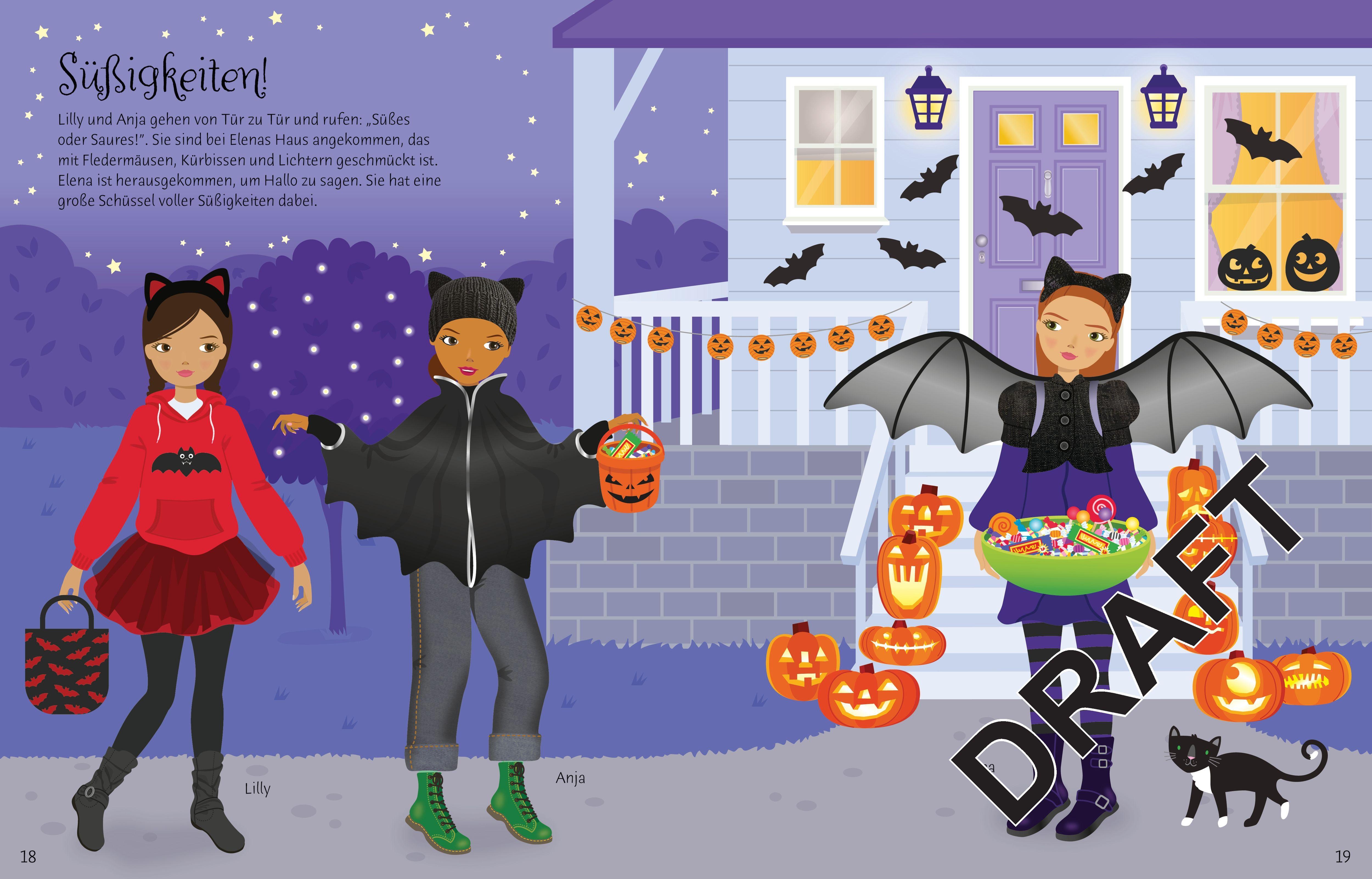 Beispielinhalt (Bild) Mein Anziehpuppen-Stickerbuch: Halloween