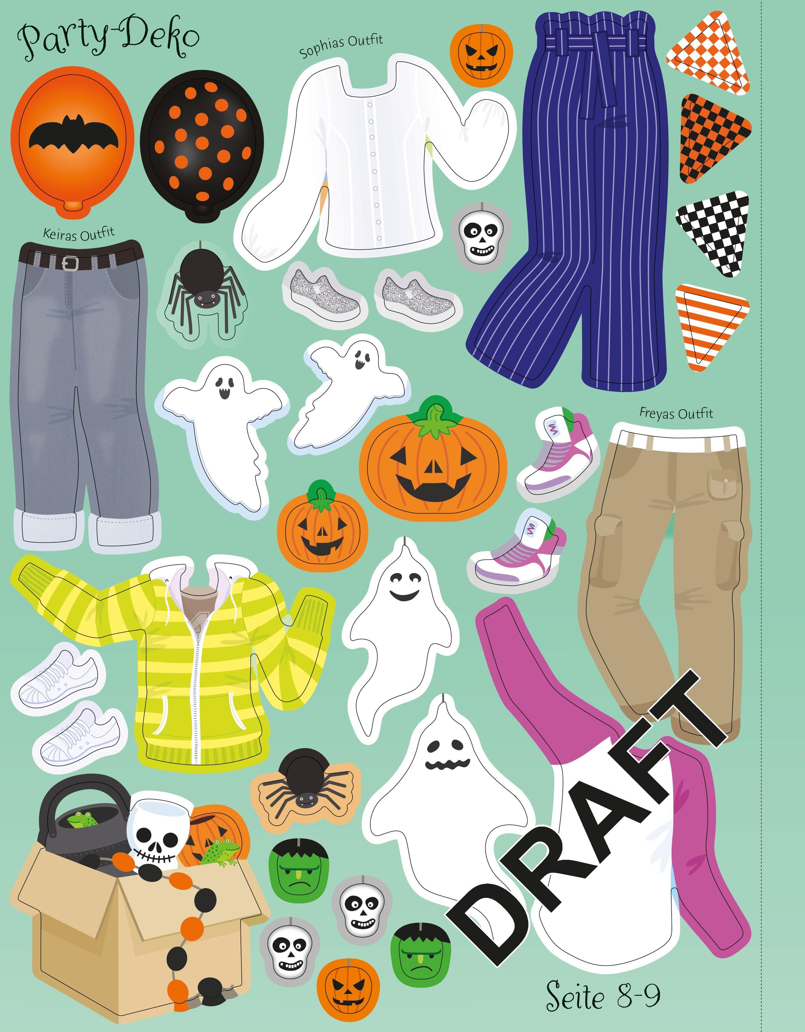 Beispielinhalt (Bild) Mein Anziehpuppen-Stickerbuch: Halloween