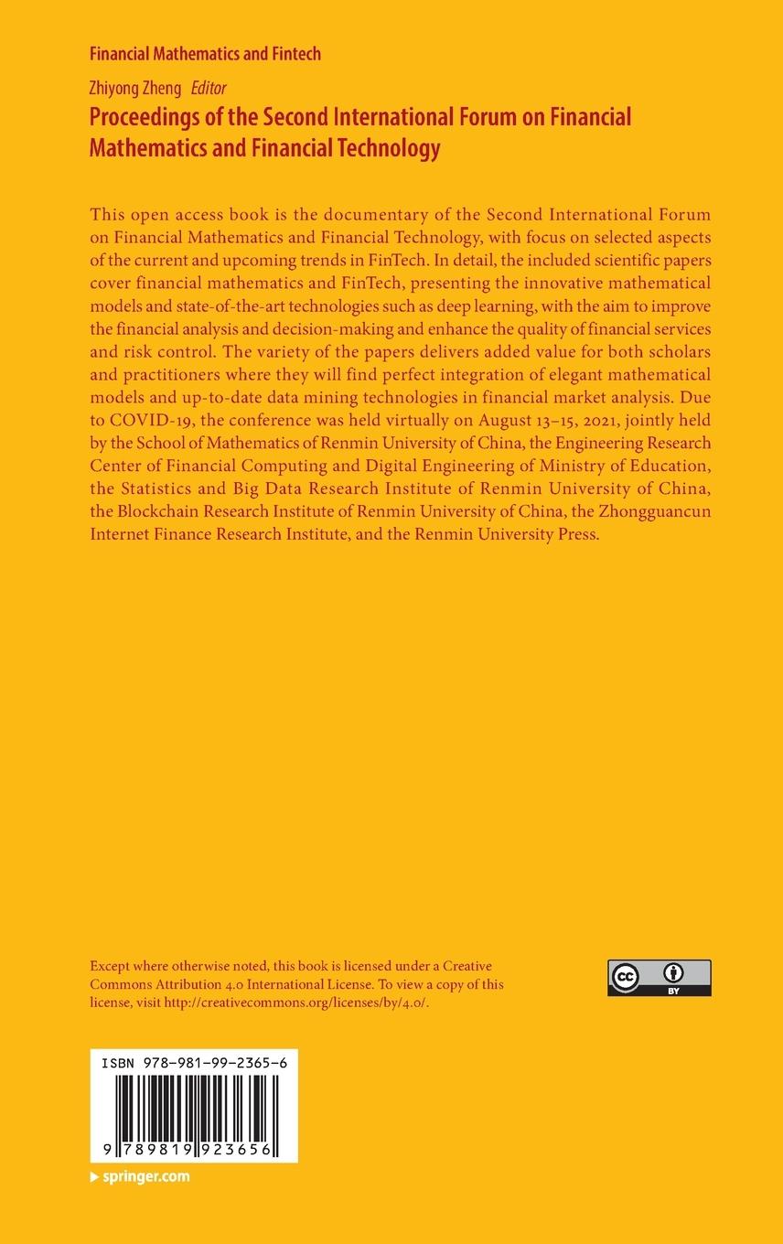 Rückseitencover Proceedings of the Second International Forum on Financial Mathematics and Financial Technology