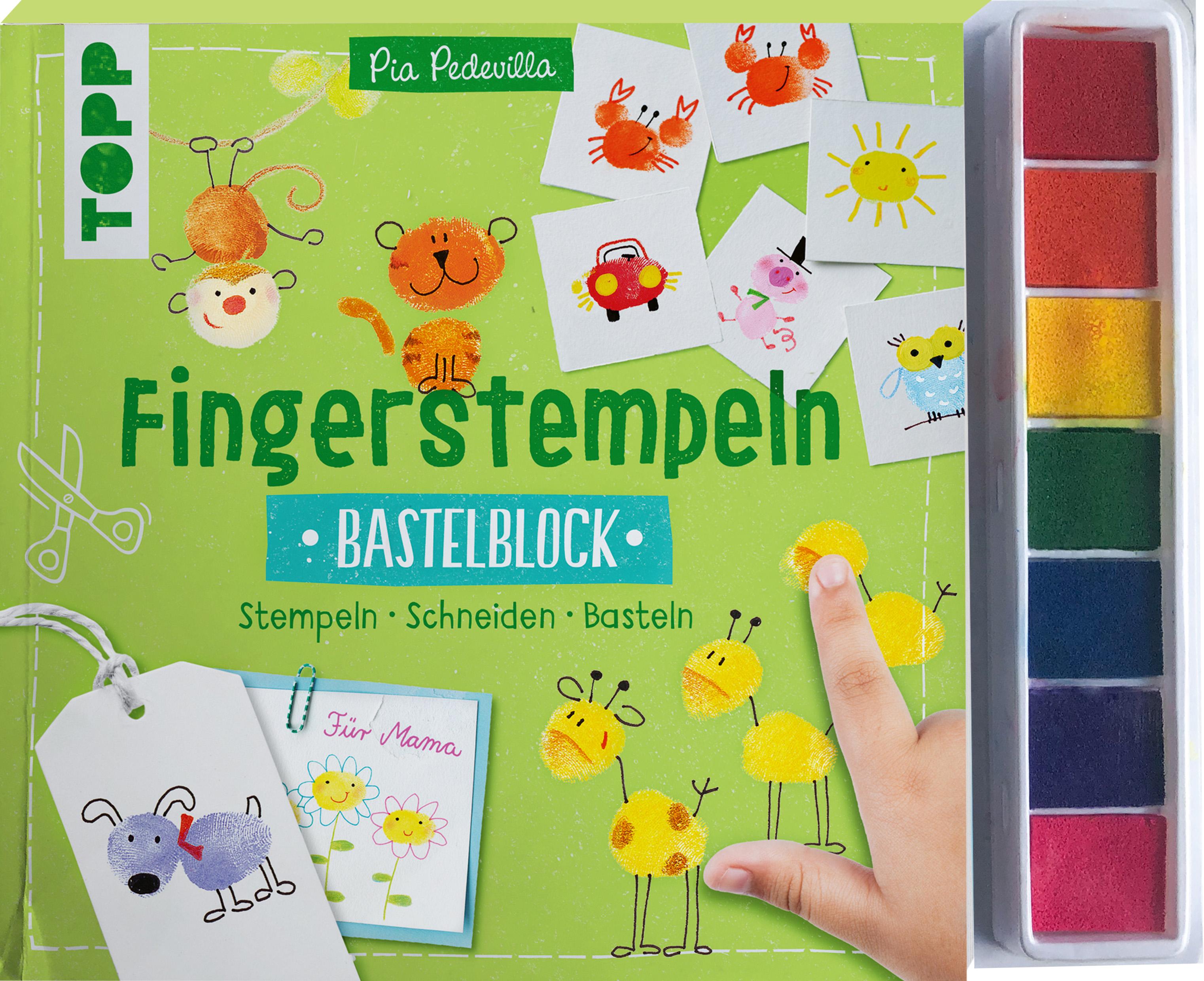 Vorderes Coverbild Fingerstempeln. Bastelblock mit Stempelfarbe