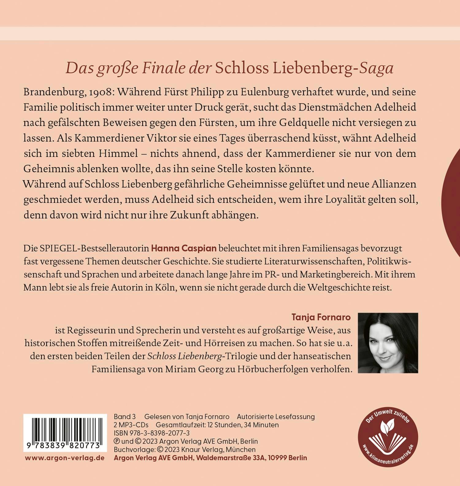 Rückseitencover Schloss Liebenberg. Hinter dem goldenen Schatten