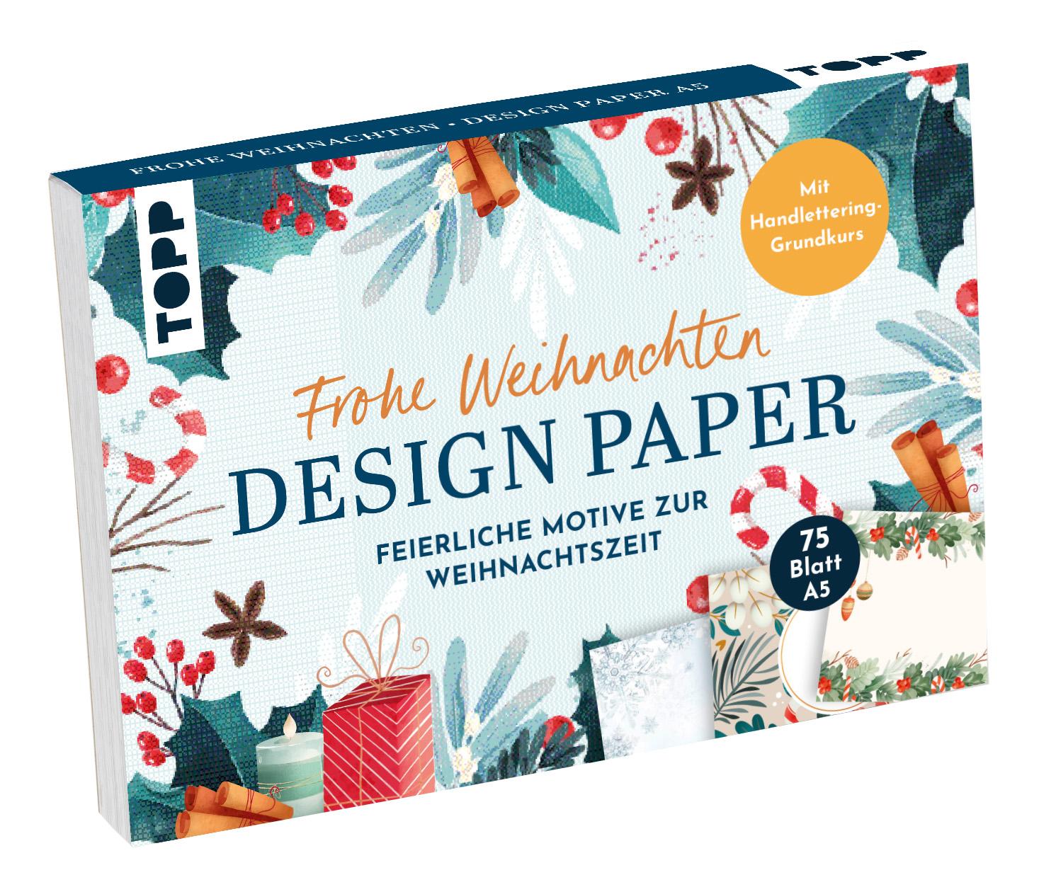 Vorderes Coverbild Design Paper A5 Frohe Weihnachten. Mit Handlettering-Grundkurs