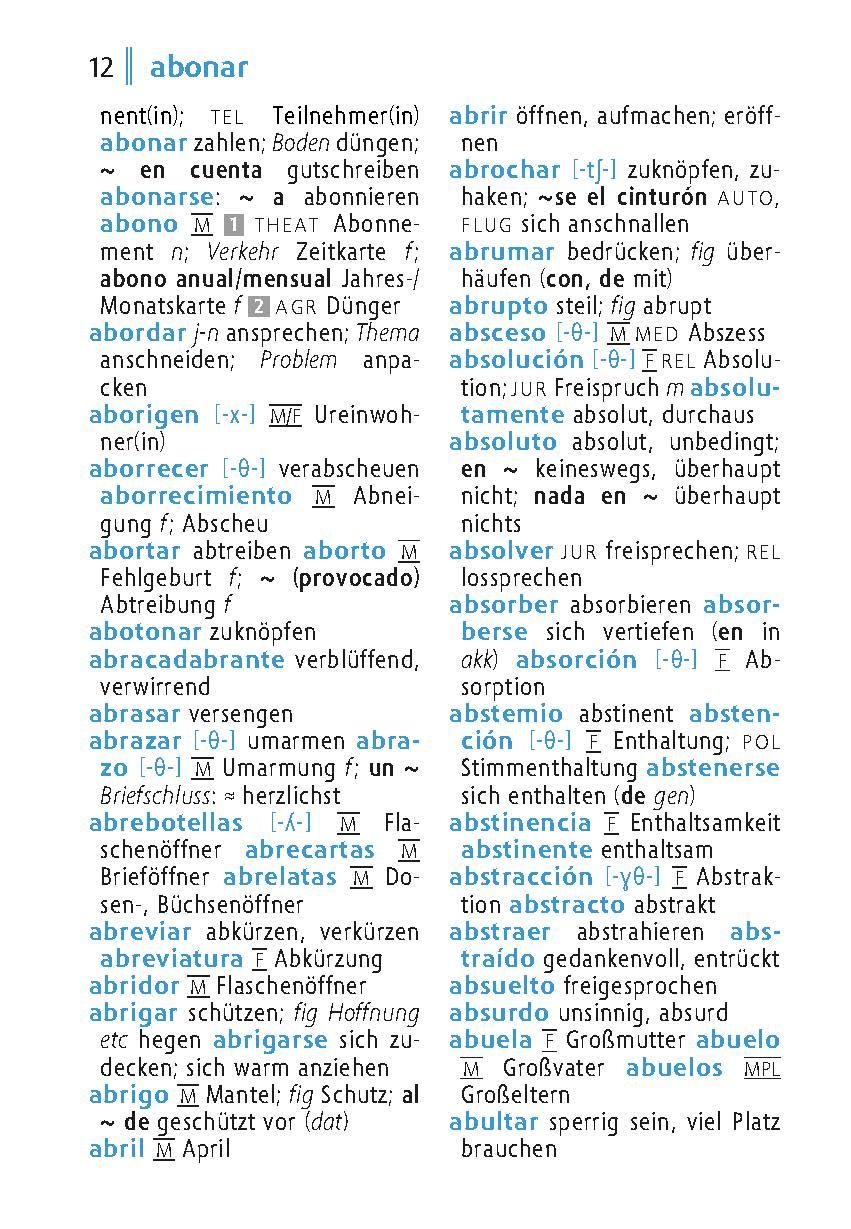 Beispielinhalt (Bild) Langenscheidt Universal-Wörterbuch Spanisch