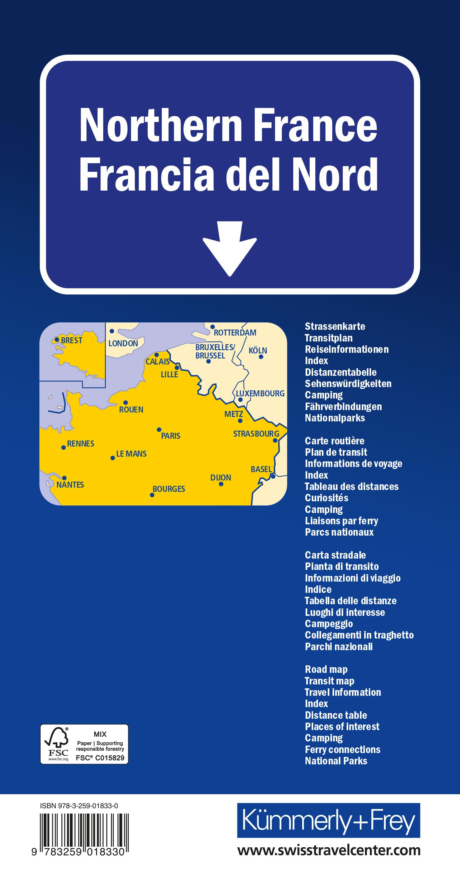 Rückseitencover Kümmerly+Frey Strassenkarte Frankreich Nord 1:600.000