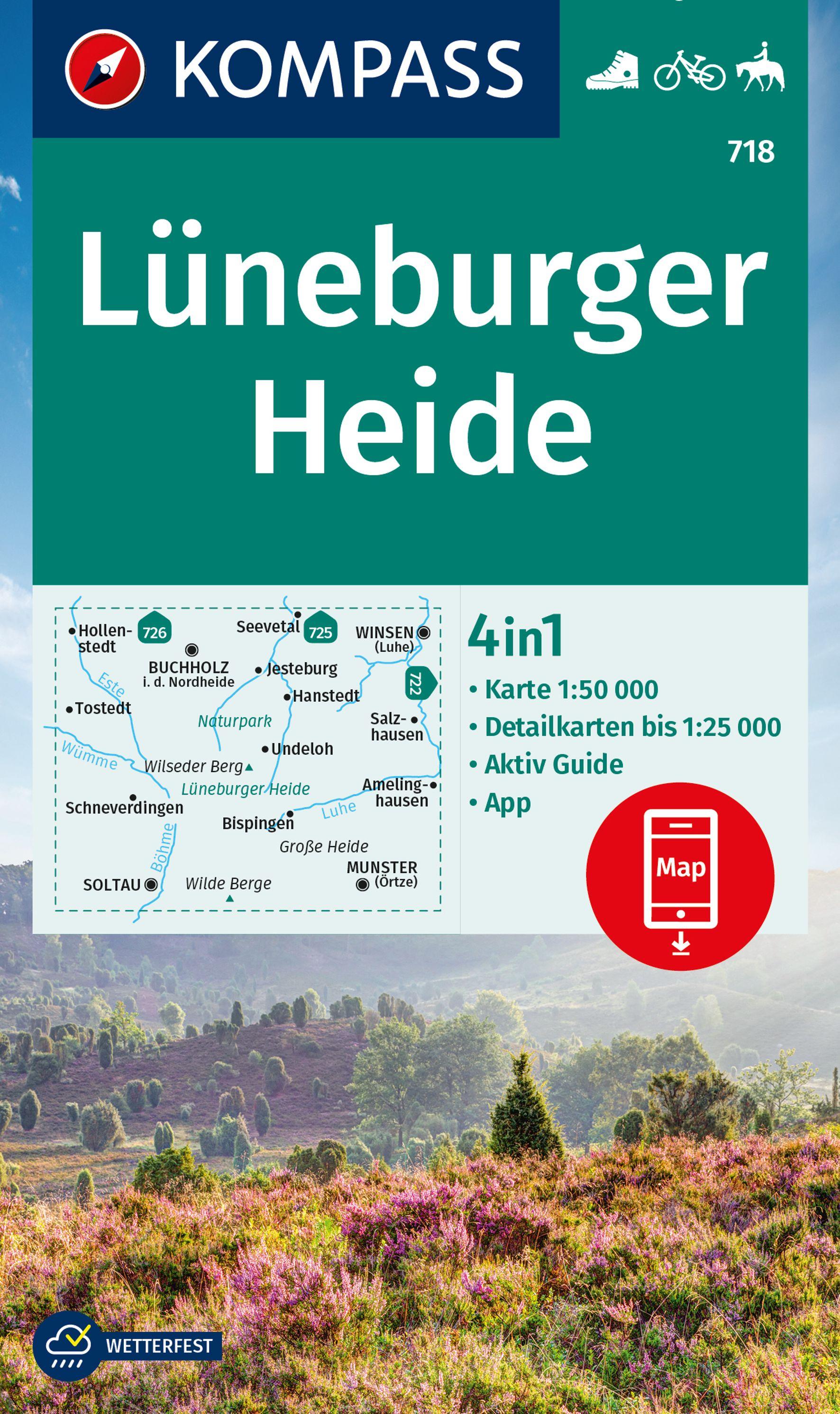 Vorderes Coverbild KOMPASS Wanderkarte 718 Lüneburger Heide 1:50.000