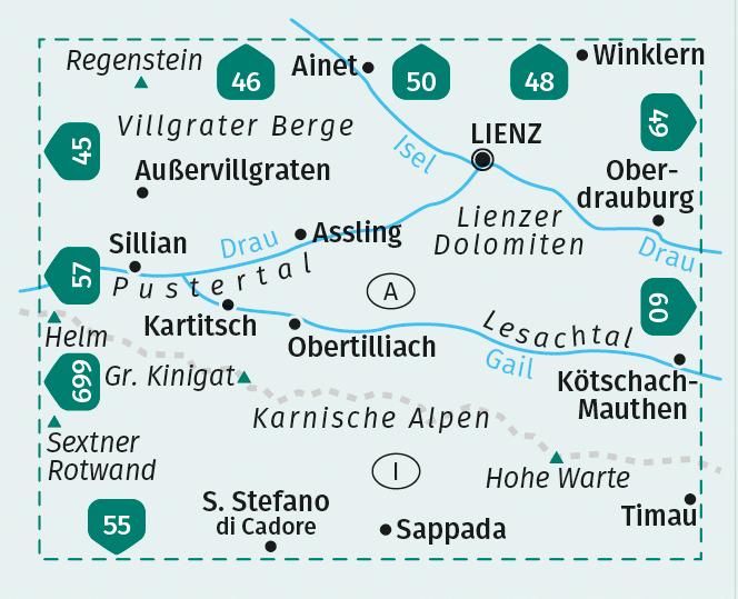 Beispielinhalt (Bild) KOMPASS Wanderkarte 47 Lienzer Dolomiten, Lesachtal, Karnischer Höhenweg 1:50.000