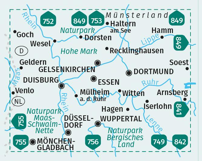Beispielinhalt (Bild) KOMPASS Wanderkarten-Set 821 Ruhrgebiet (3 Karten) 1:50.000
