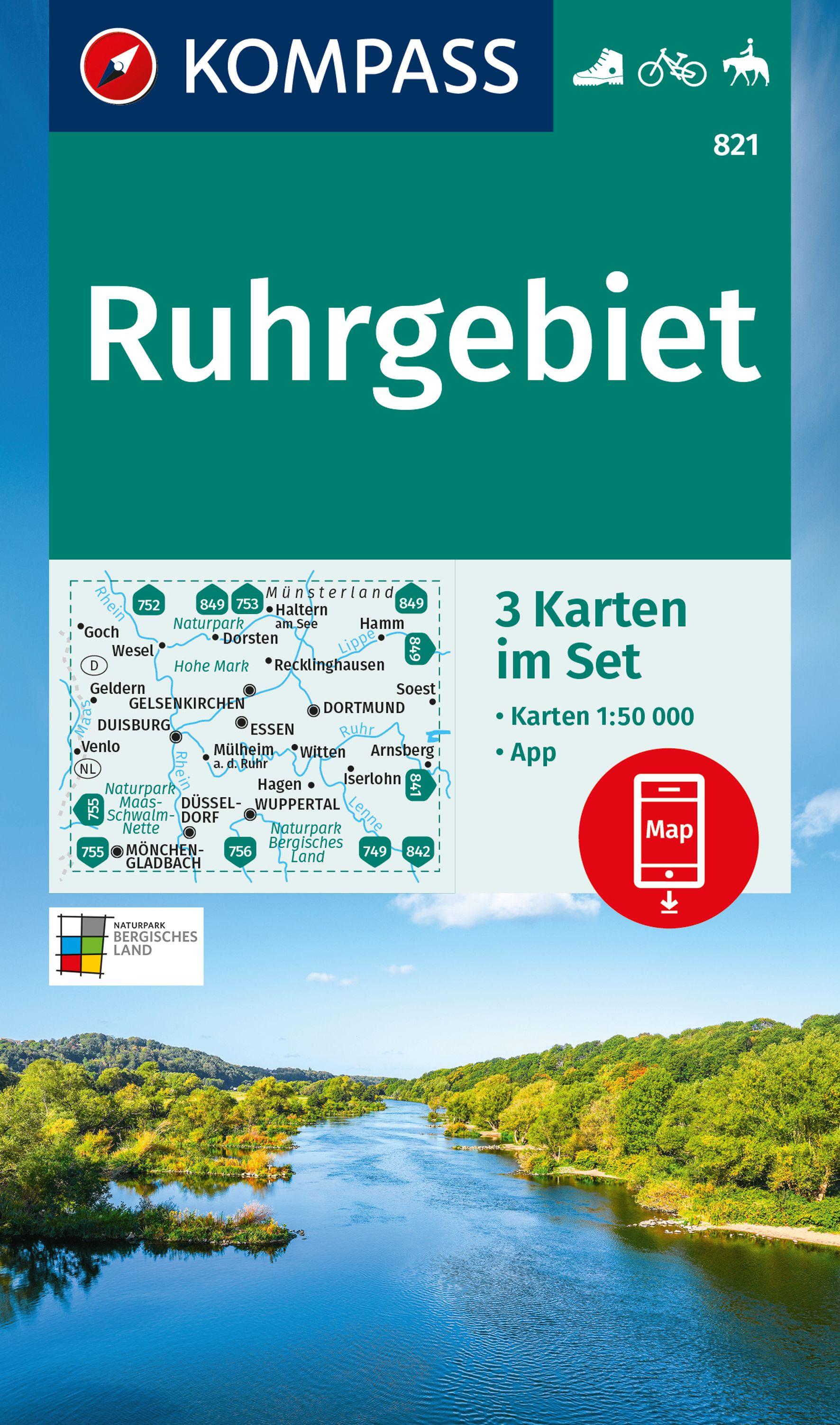 Vorderes Coverbild KOMPASS Wanderkarten-Set 821 Ruhrgebiet (3 Karten) 1:50.000