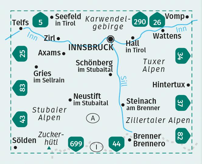 Beispielinhalt (Bild) KOMPASS Wanderkarte 36 Innsbruck, Brenner 1:50.000