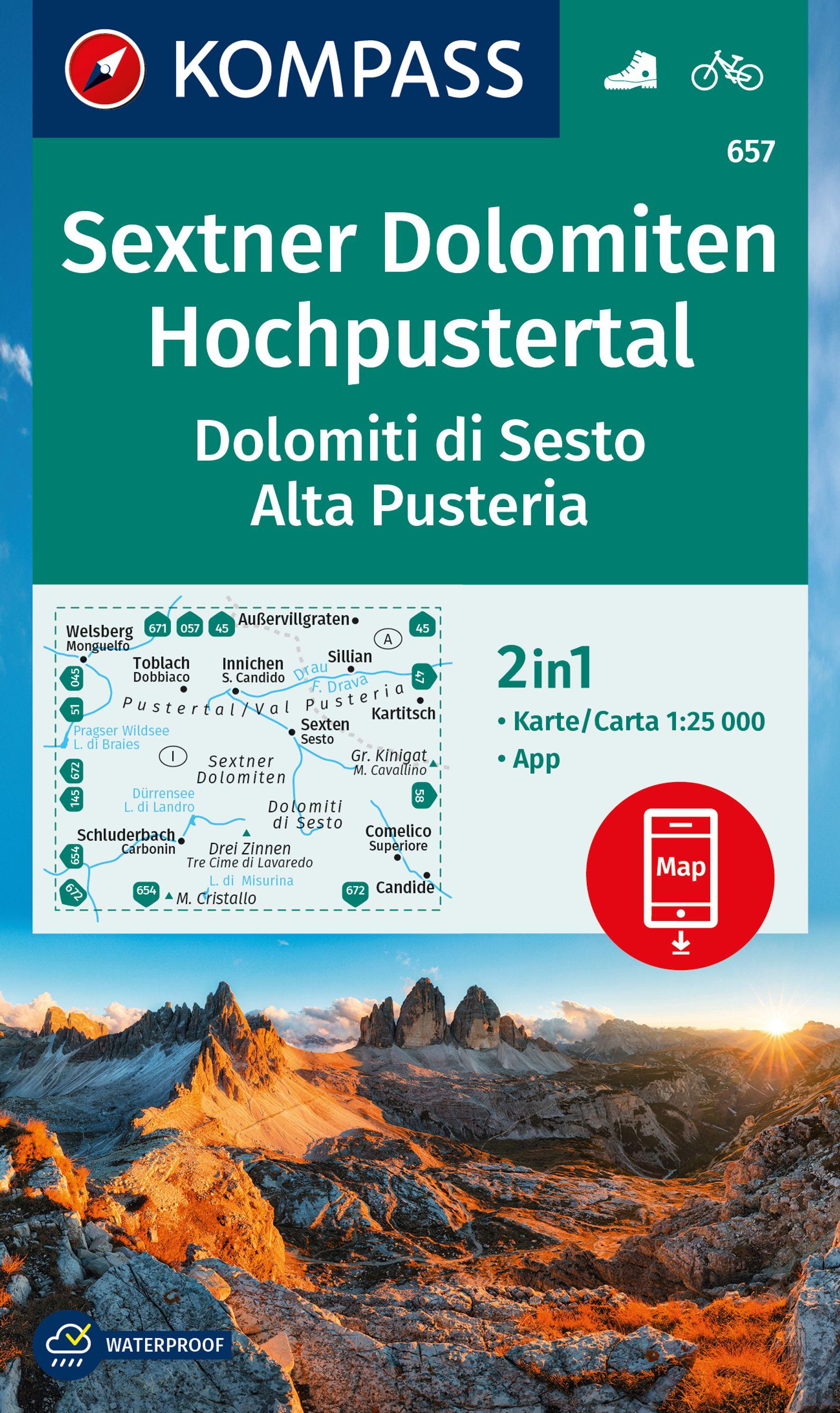 Vorderes Coverbild KOMPASS Wanderkarte 657 Sextner Dolomiten, Hochpustertal / Dolomiti di Sesto, Alta Pusteria 1:25.000