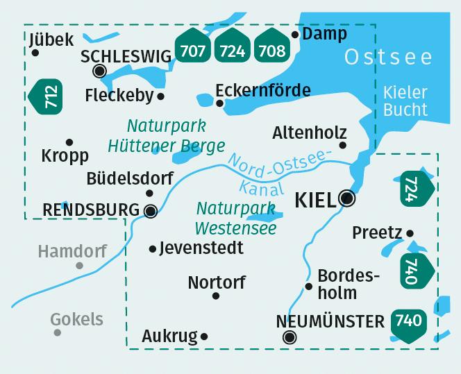 Beispielinhalt (Bild) KOMPASS Wanderkarte 714 Kiel, Rendsburg, Schleswig 1:50.000