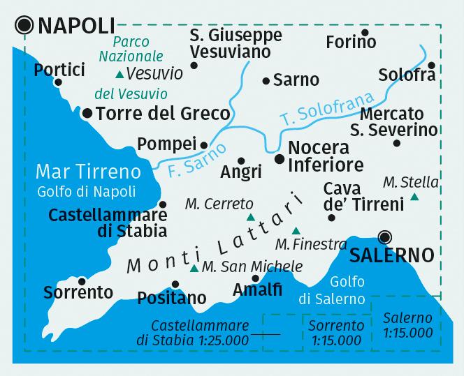 Beispielinhalt (Bild) KOMPASS Wanderkarte 682 Penisola Sorrentina, Costiera Amalfitana, Vesuvio, Pompei, Salerno, Sorrento 1:50.000
