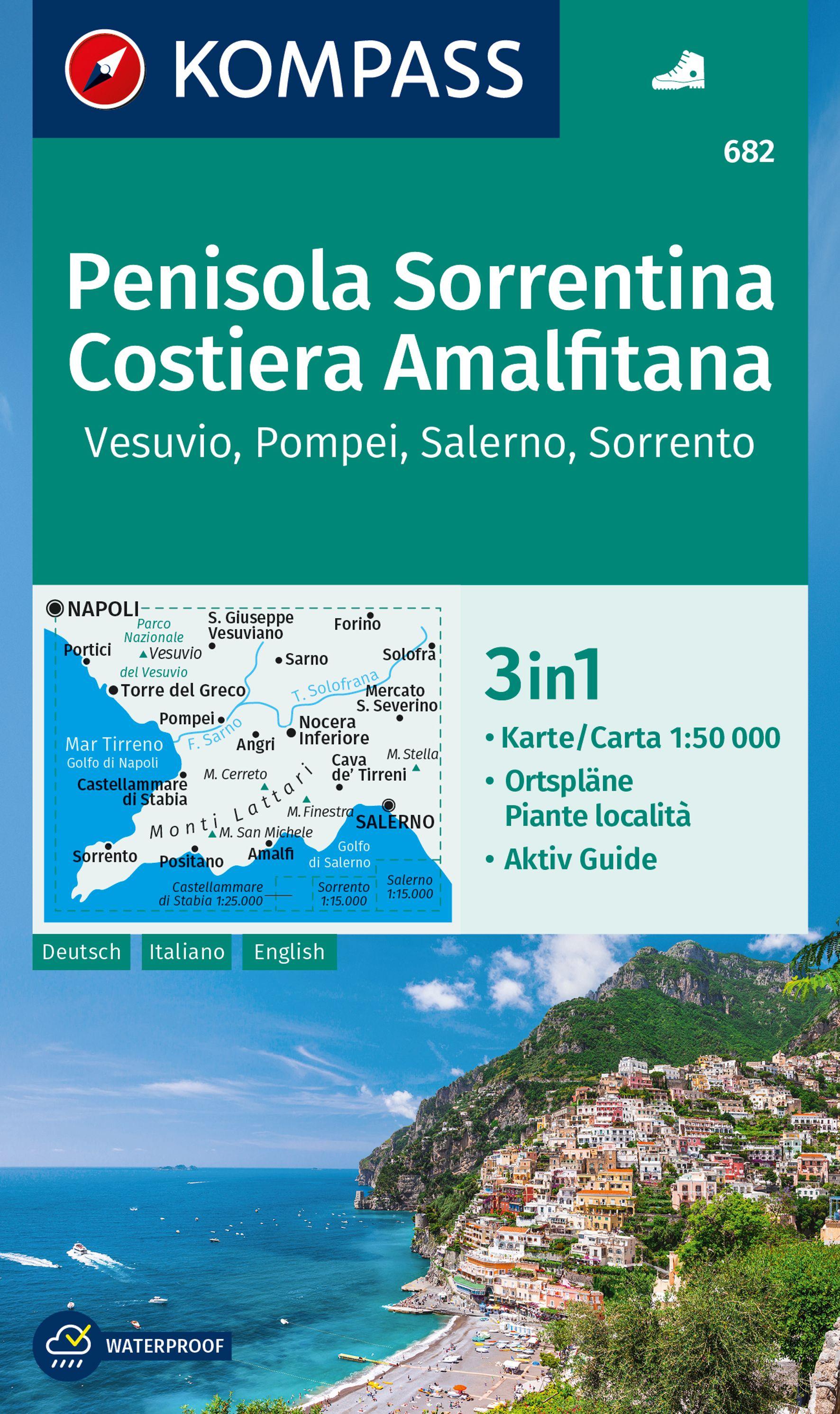 Vorderes Coverbild KOMPASS Wanderkarte 682 Penisola Sorrentina, Costiera Amalfitana, Vesuvio, Pompei, Salerno, Sorrento 1:50.000