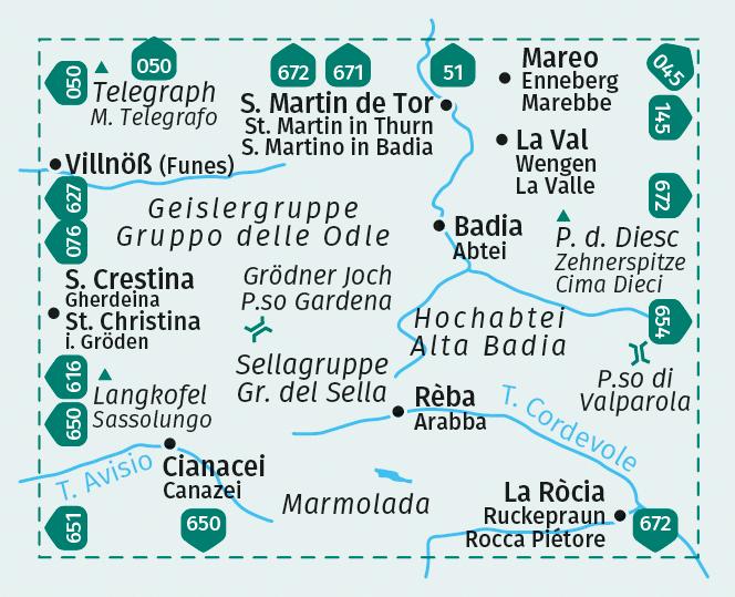 Beispielinhalt (Bild) KOMPASS Wanderkarte 652 Hochabtei / Alta Badia, Arabba , Marmolada 1:25.000
