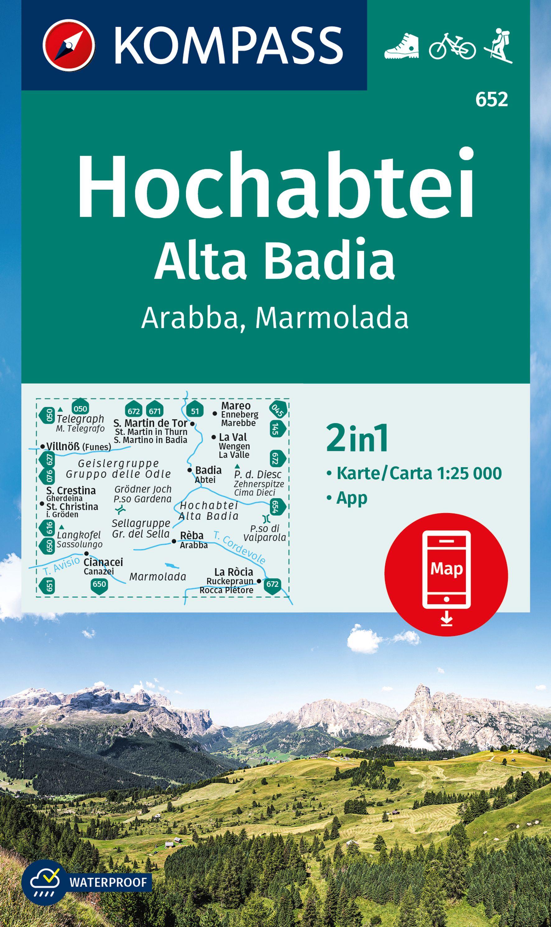 Vorderes Coverbild KOMPASS Wanderkarte 652 Hochabtei / Alta Badia, Arabba , Marmolada 1:25.000