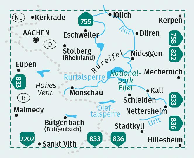 Beispielinhalt (Bild) KOMPASS Wanderkarte 757 Aachen, Düren, Nationalpark Eifel, Rureifel, Hohes Venn 1:50.000