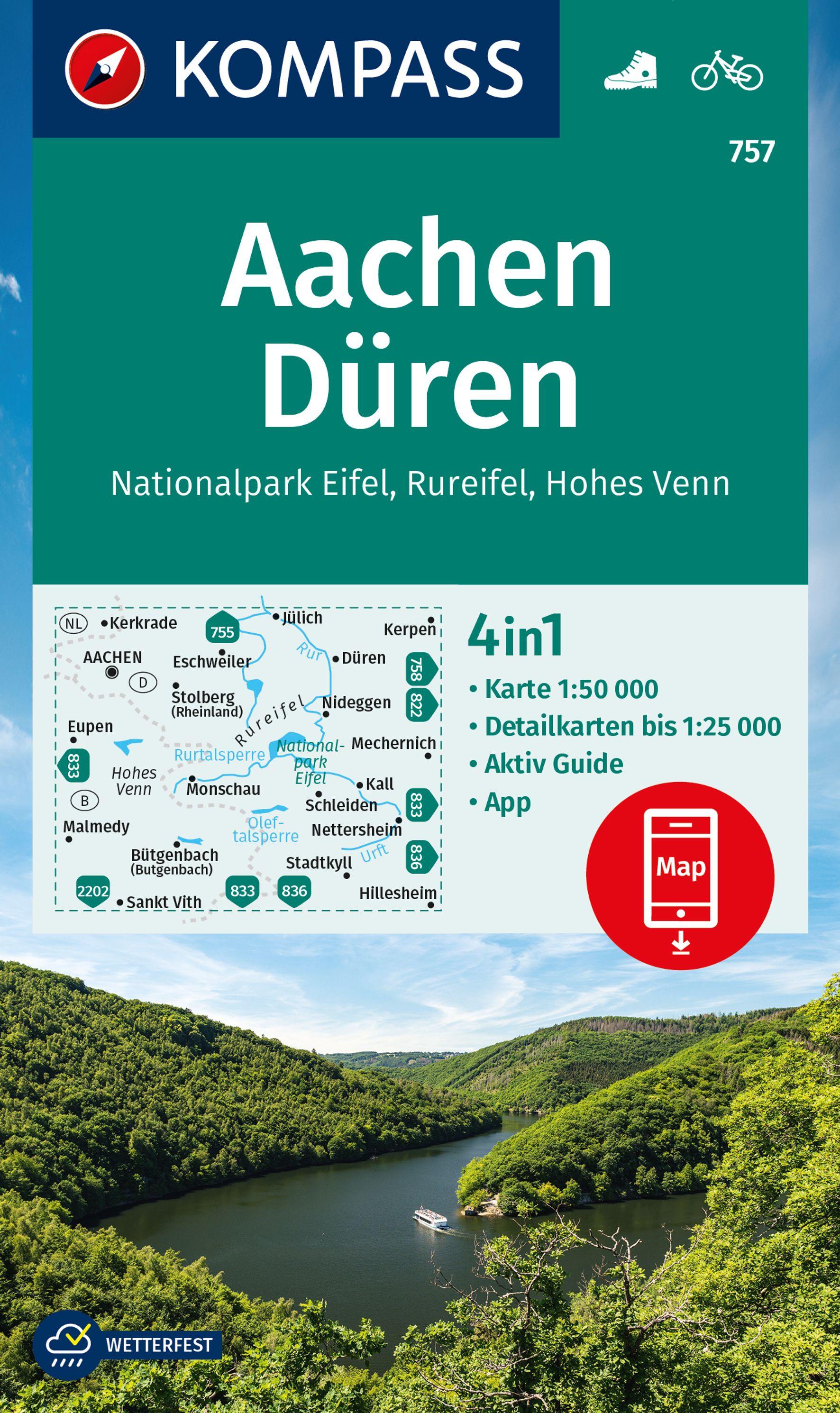 Vorderes Coverbild KOMPASS Wanderkarte 757 Aachen, Düren, Nationalpark Eifel, Rureifel, Hohes Venn 1:50.000