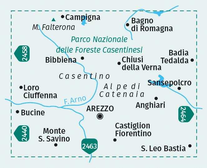 Beispielinhalt (Bild) KOMPASS Wanderkarte 2459 Arezzo, Casentino, Parco Nazionale delle Foreste Casentinesi, Monte Falterona, Campigna 1:50.000