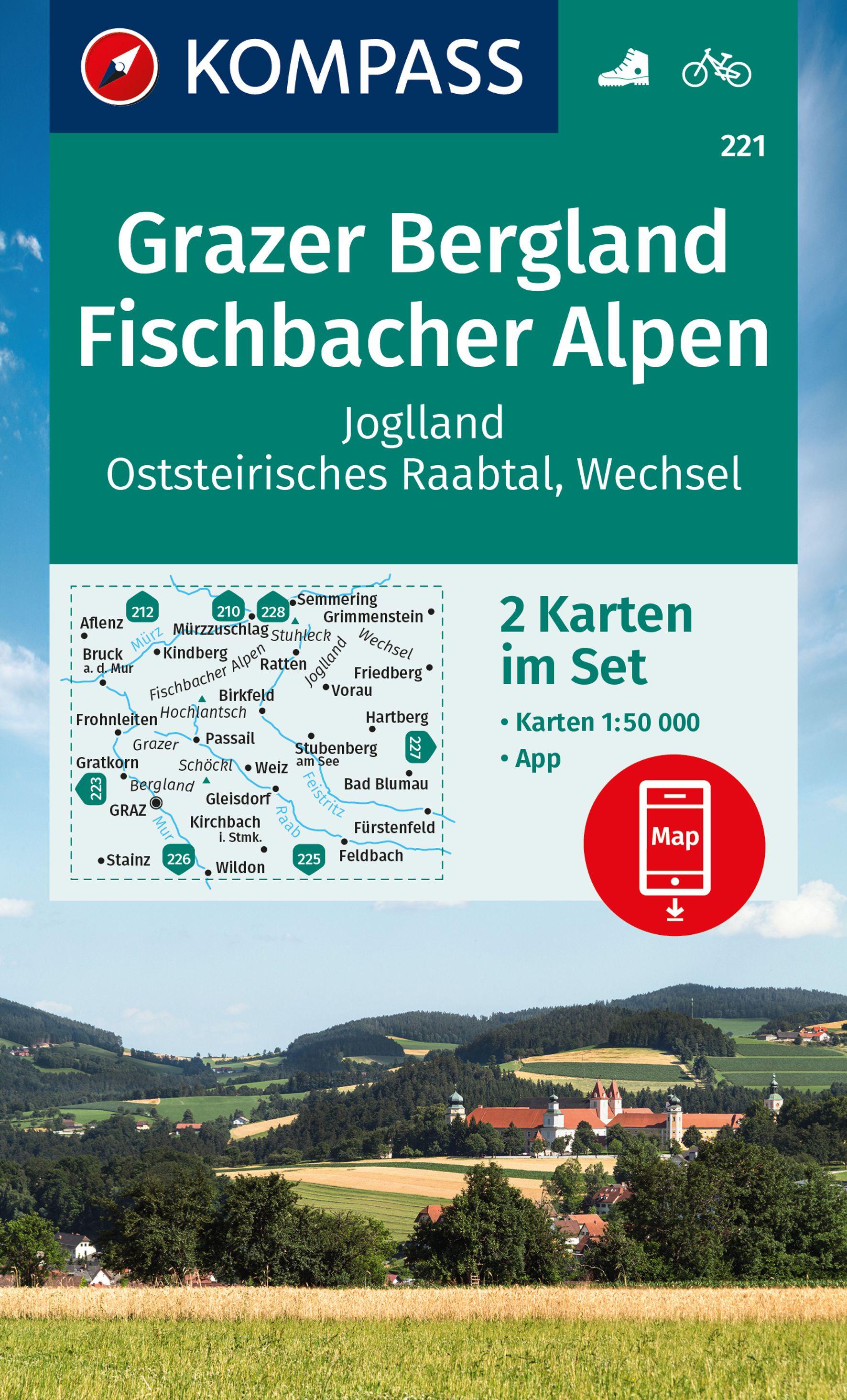 Vorderes Coverbild KOMPASS Wanderkarten-Set 221 Grazer Bergland, Fischbacher Alpen (2 Karten) 1:50.000