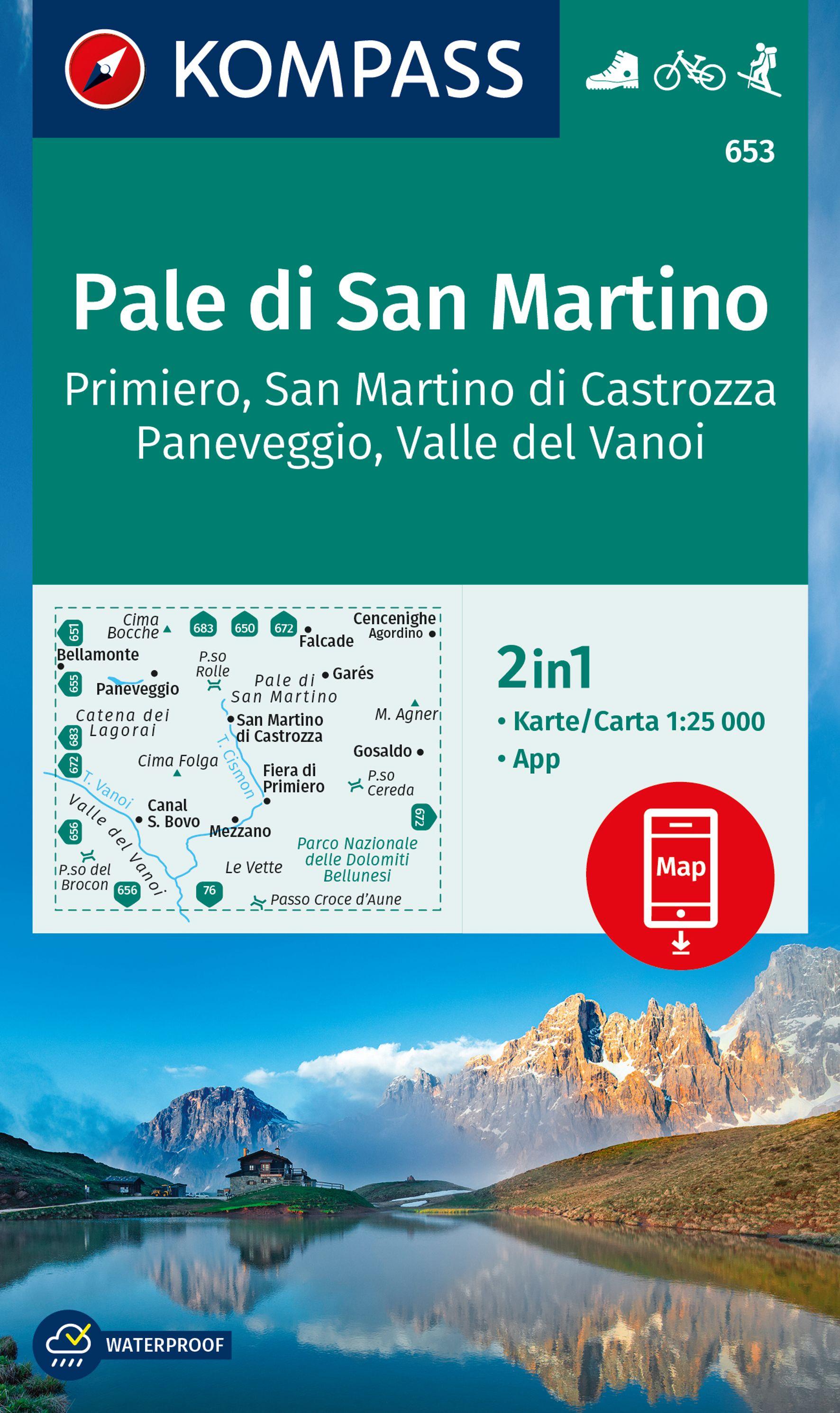 Vorderes Coverbild KOMPASS Wanderkarte 653 Pale di San Martino, Primiero San Martino di Castrozza, Paneveggio, Valle del Vanoi 1:25.000