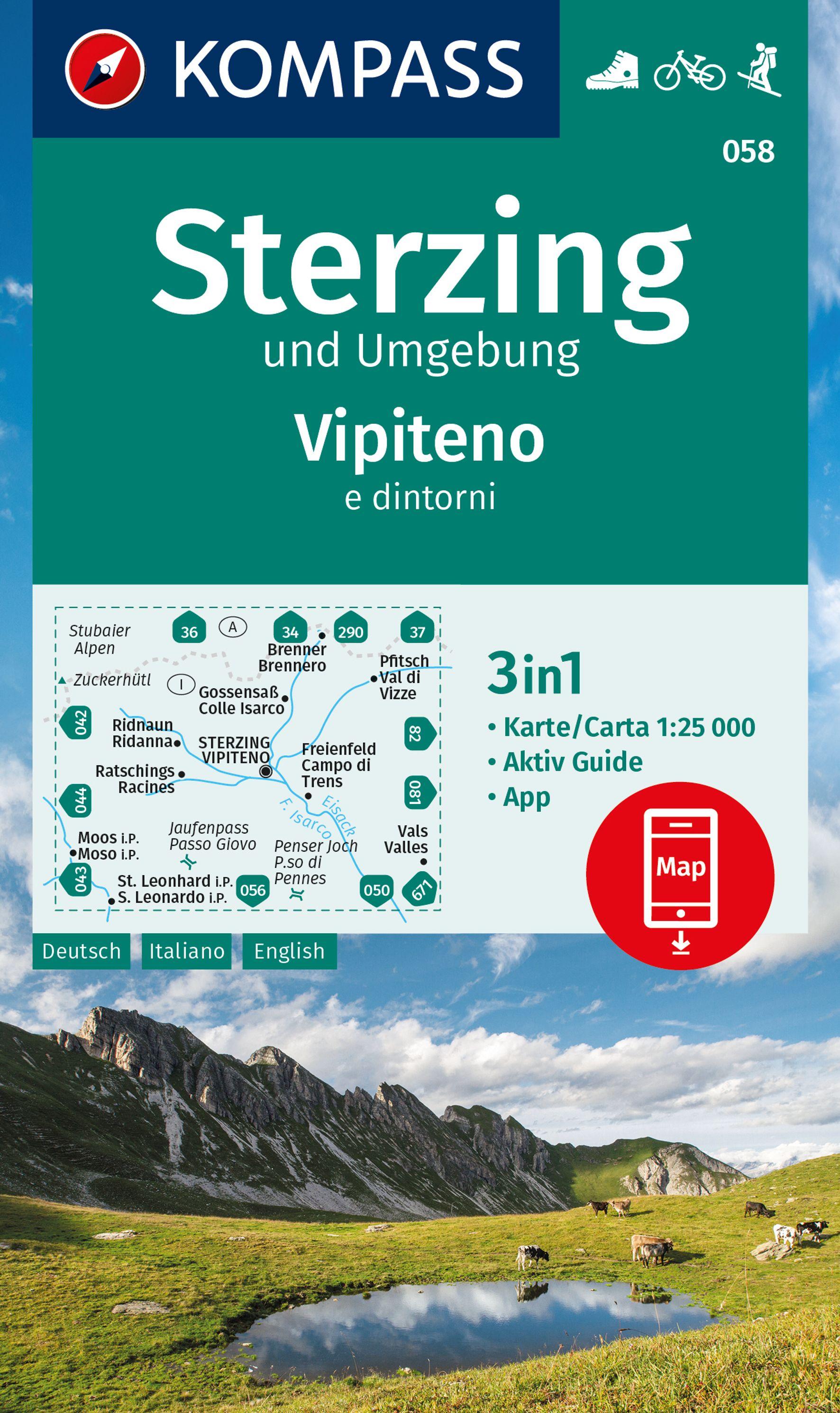 Vorderes Coverbild KOMPASS Wanderkarte 058 Sterzing und Umgebung, Vipteno e dintorni 1:25.000
