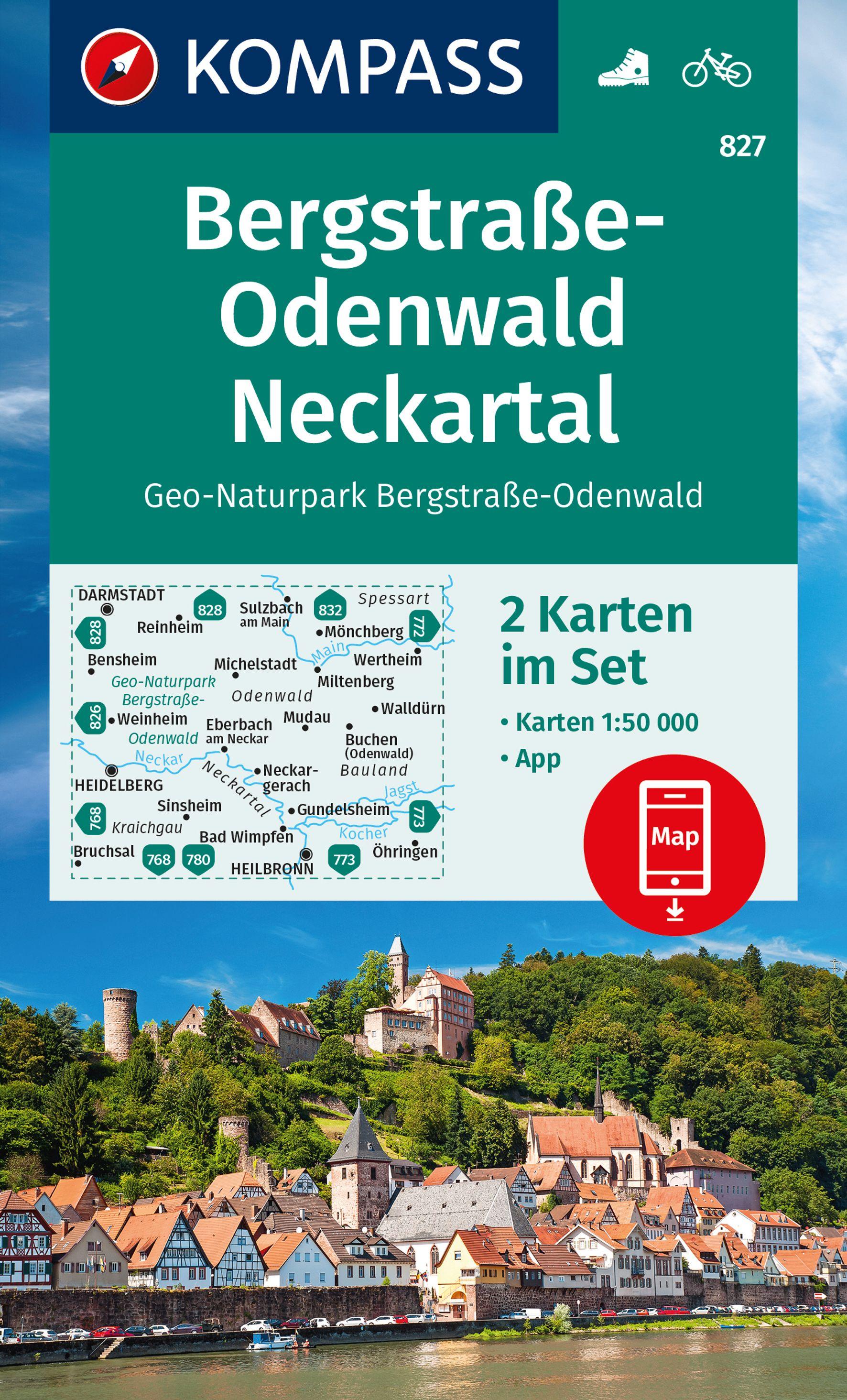 Vorderes Coverbild KOMPASS Wanderkarten-Set 827 Bergstraße-Odenwald, Neckartal, Geo-Naturpark Bergstraße-Odenwald (2 Karten) 1:50.000