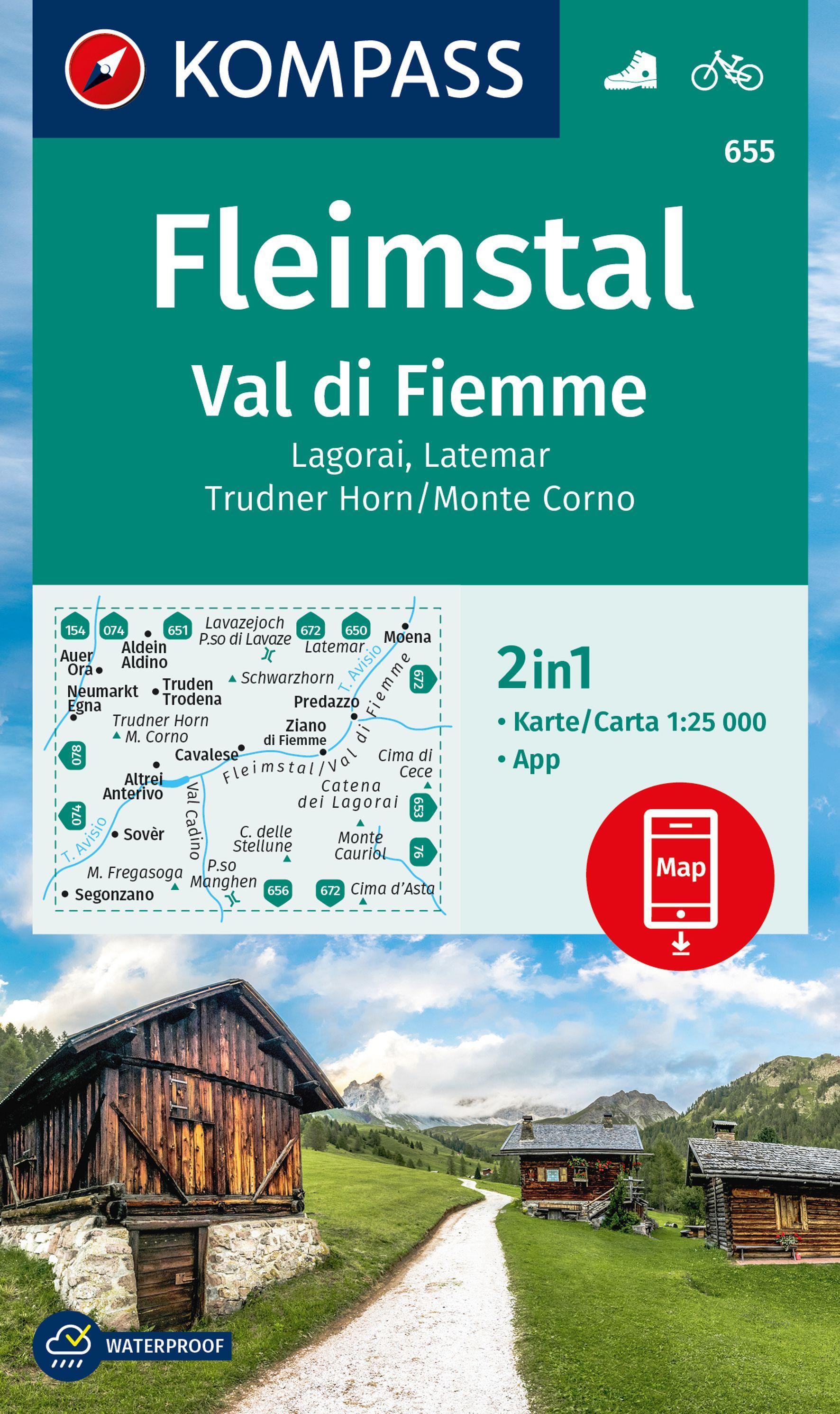 Vorderes Coverbild KOMPASS Wanderkarte 655 Fleimstal / Val di Fiemme, Lagorai, Latemar, Trudner Horn, Monte Corno 1:25.000