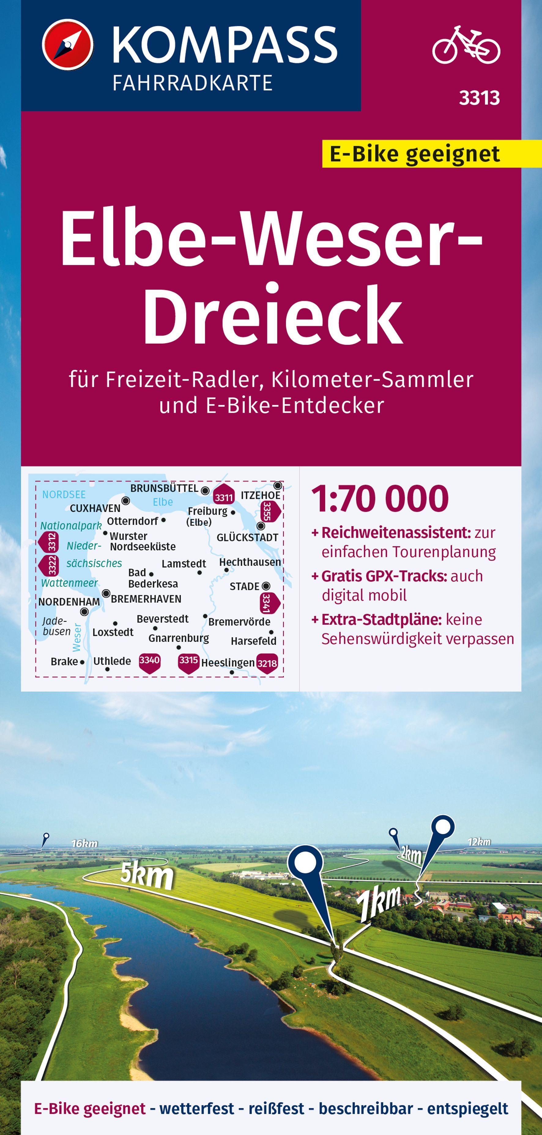 Vorderes Coverbild KOMPASS Fahrradkarte 3313 Elbe-Weser-Dreieck 1:70.000