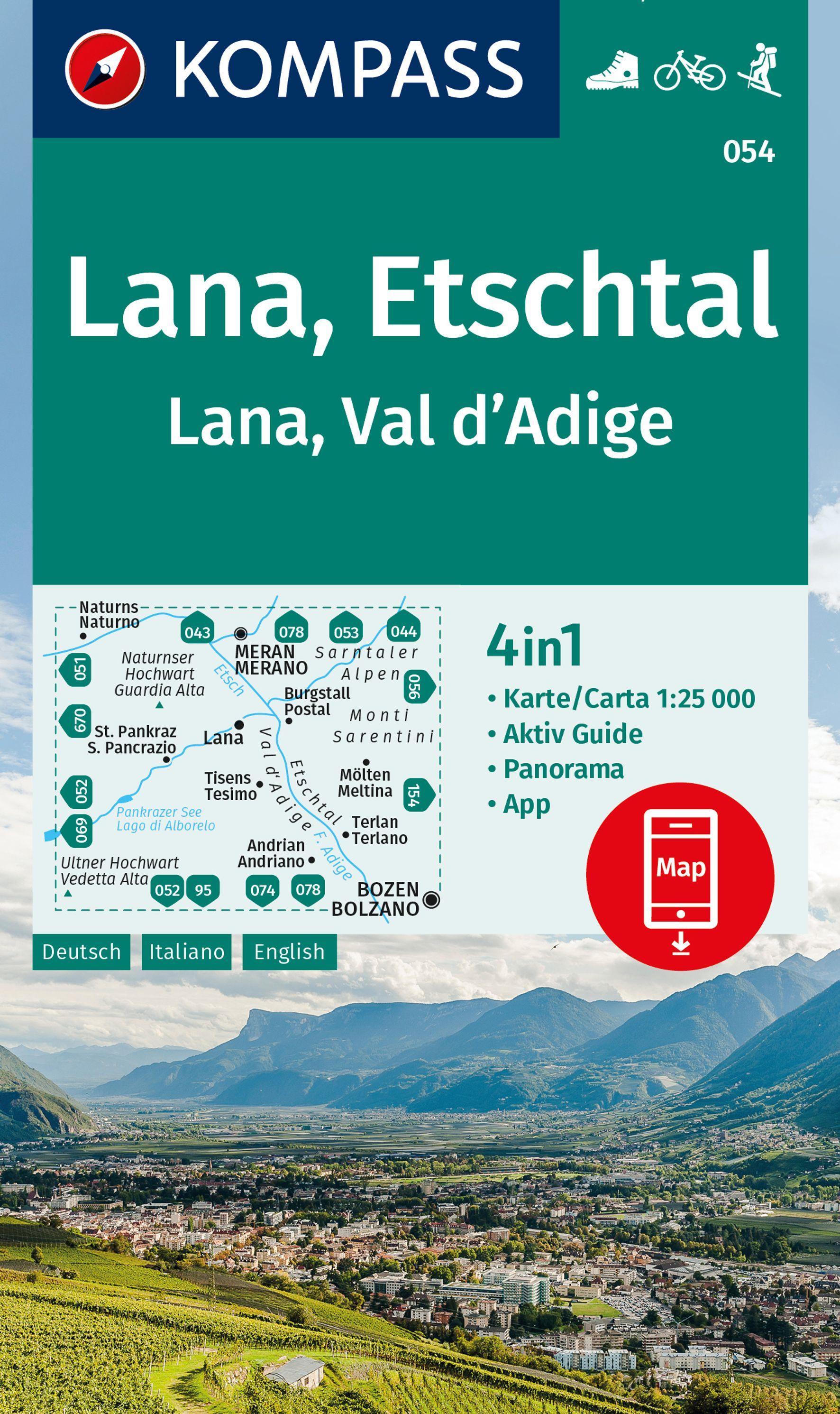 Vorderes Coverbild KOMPASS Wanderkarte 054 Lana, Etschtal / Lana, Val d´Adige 1:25.000