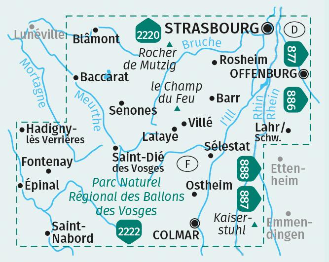 Beispielinhalt (Bild) KOMPASS Wanderkarten-Set 2221 Elsass, Vogesen Mitte, Alsace, Vosges du Centre (2 Karten) 1:50.000