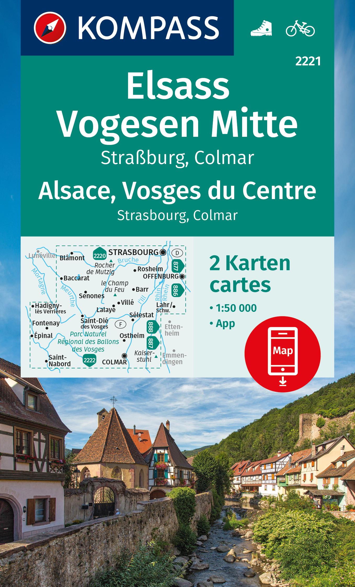 Rückseitencover KOMPASS Wanderkarten-Set 2221 Elsass, Vogesen Mitte, Alsace, Vosges du Centre (2 Karten) 1:50.000