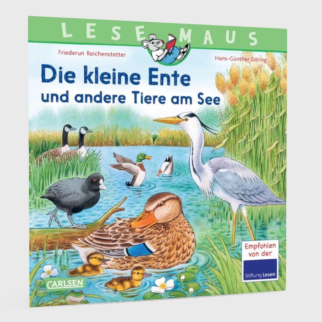 Beispielinhalt (Bild) LESEMAUS 177: Die kleine Ente und andere Tiere am See