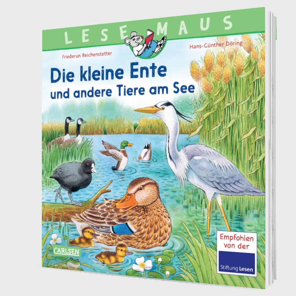 Beispielinhalt (Bild) LESEMAUS 177: Die kleine Ente und andere Tiere am See