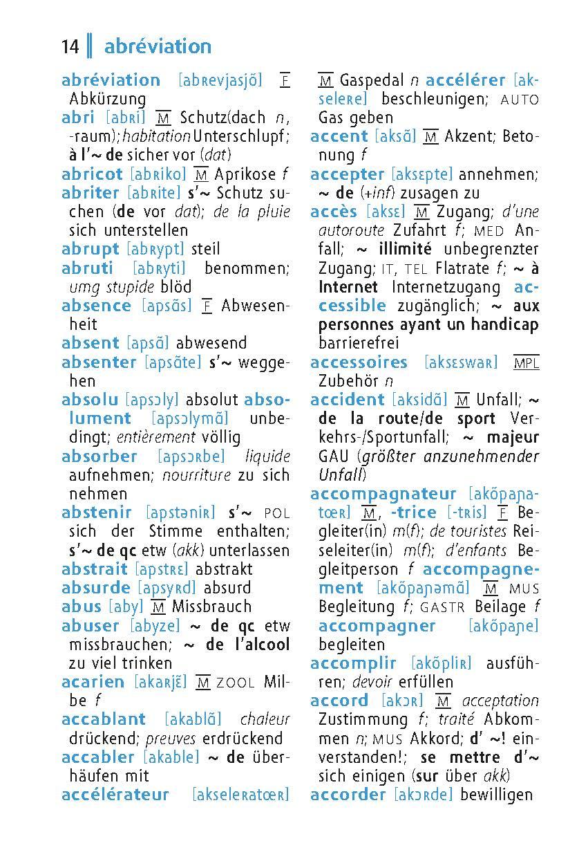 Beispielinhalt (Bild) Langenscheidt Universal-Wörterbuch Französisch