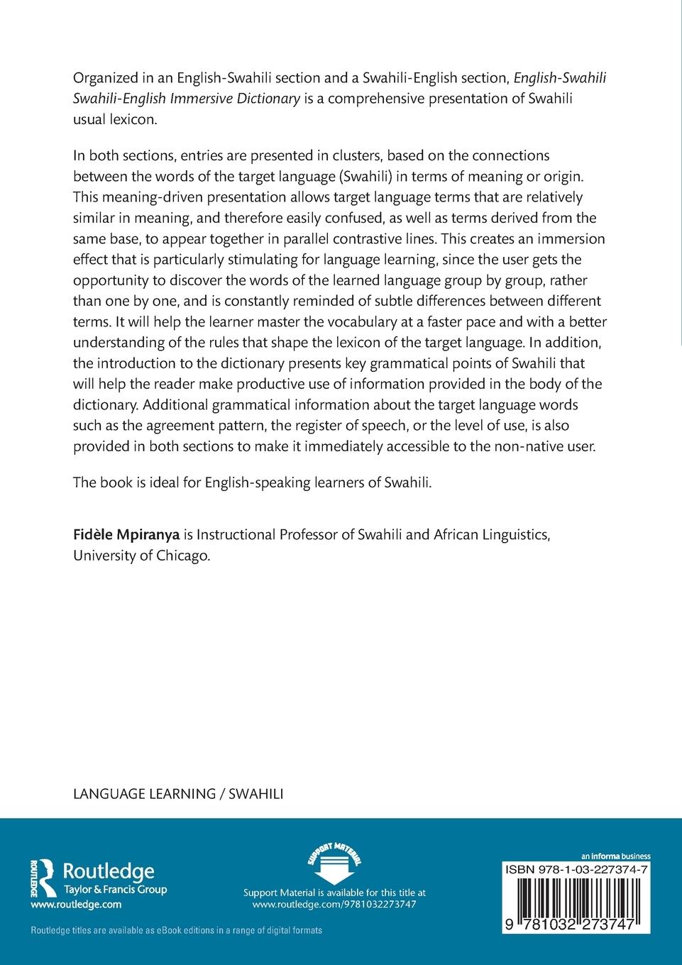 Rückseitencover English-Swahili Swahili-English Immersive Dictionary