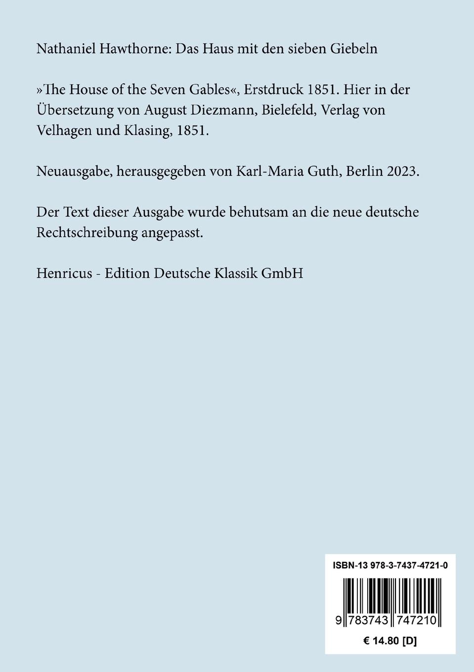 Rückseitencover Das Haus mit den sieben Giebeln