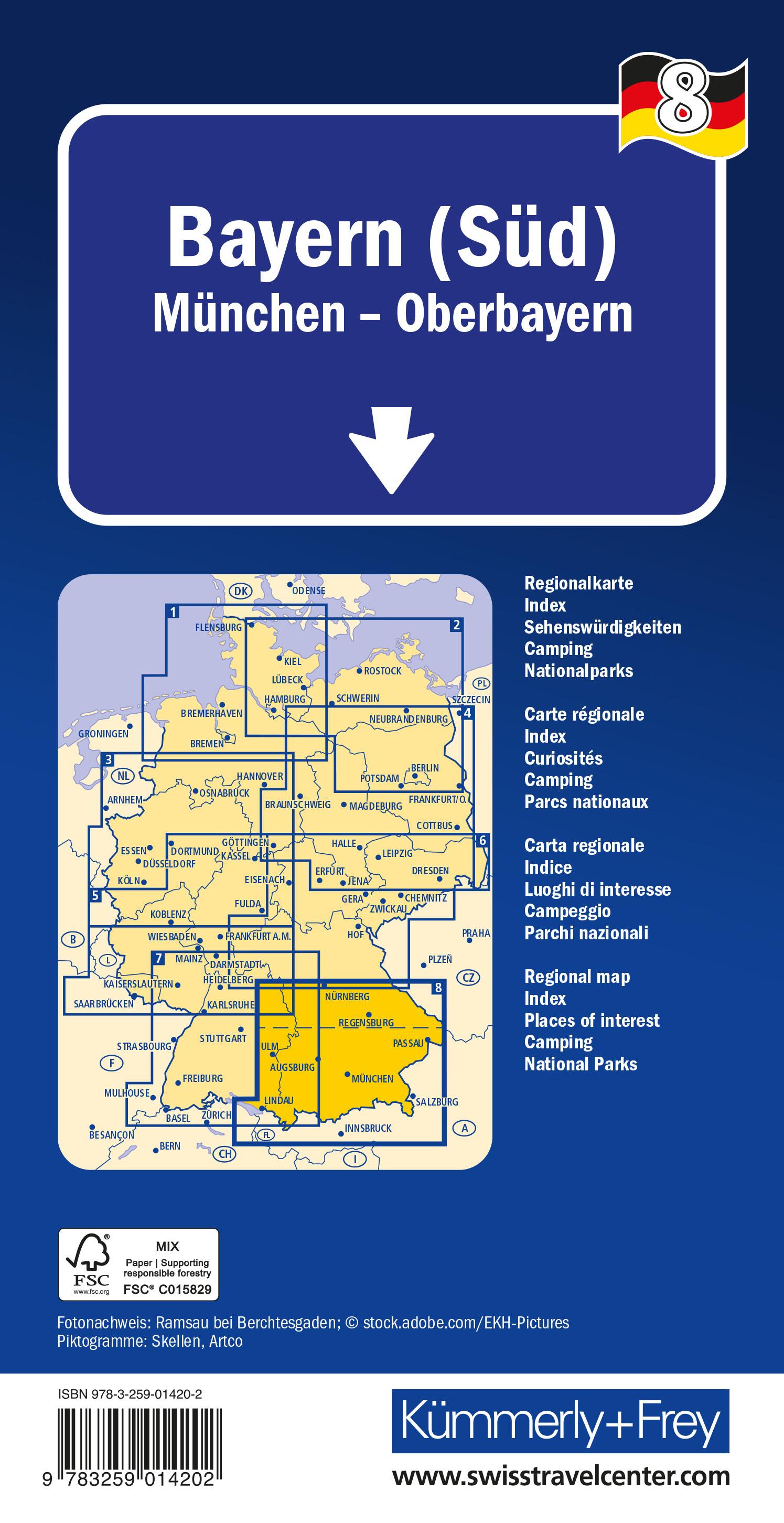 Rückseitencover Kümmerly+Frey Regional-Strassenkarte 8 Bayern Süd 1:275.000