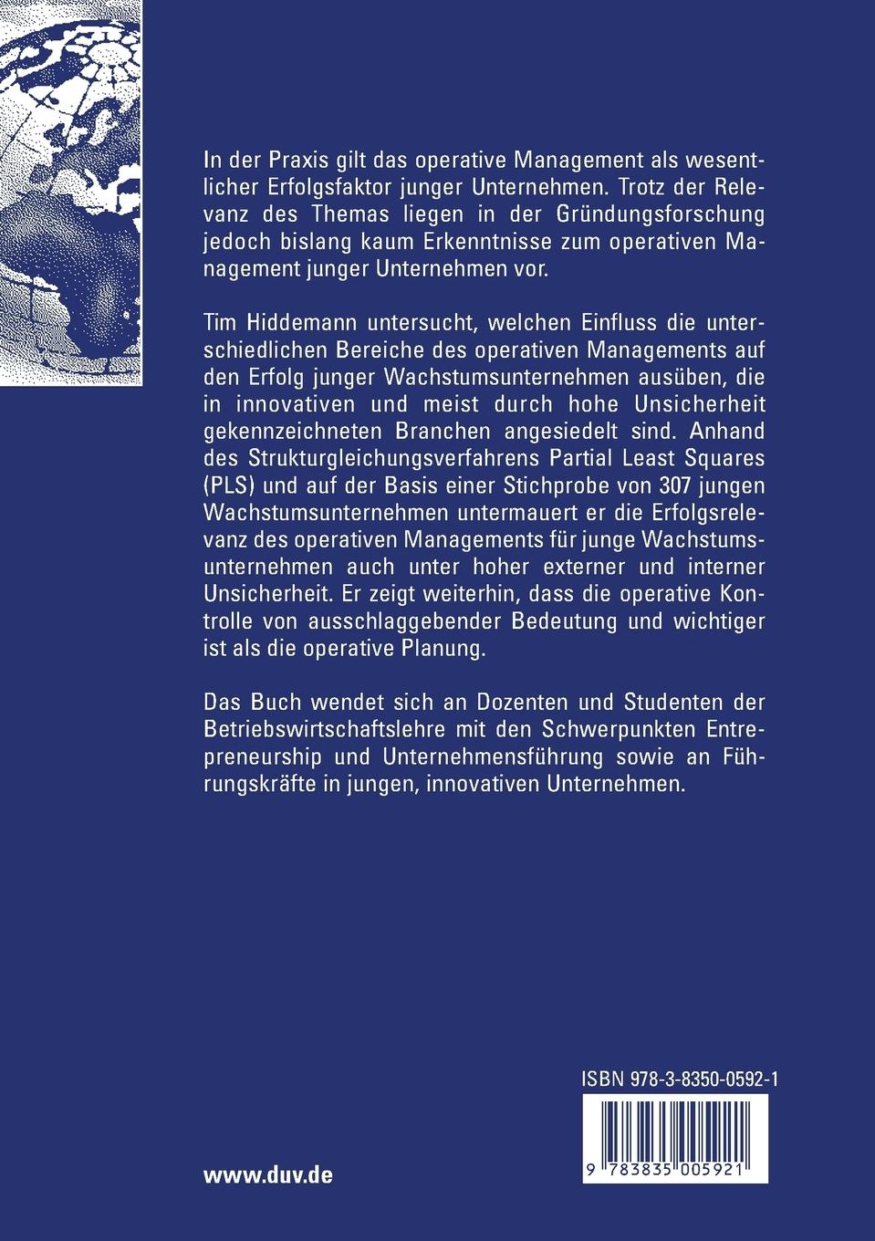 Rückseitencover Operatives Management und der Erfolg junger, innovativer Unternehmen