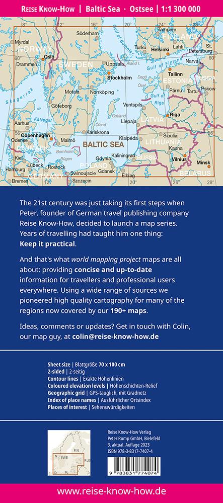 Rückseitencover Reise Know-How Landkarte Ostsee  1:1 300 000 mit Stadtplänen Danzig, Helsinki, Kopenhagen, Riga, St. Petersburg, Stockholm, Tallinn