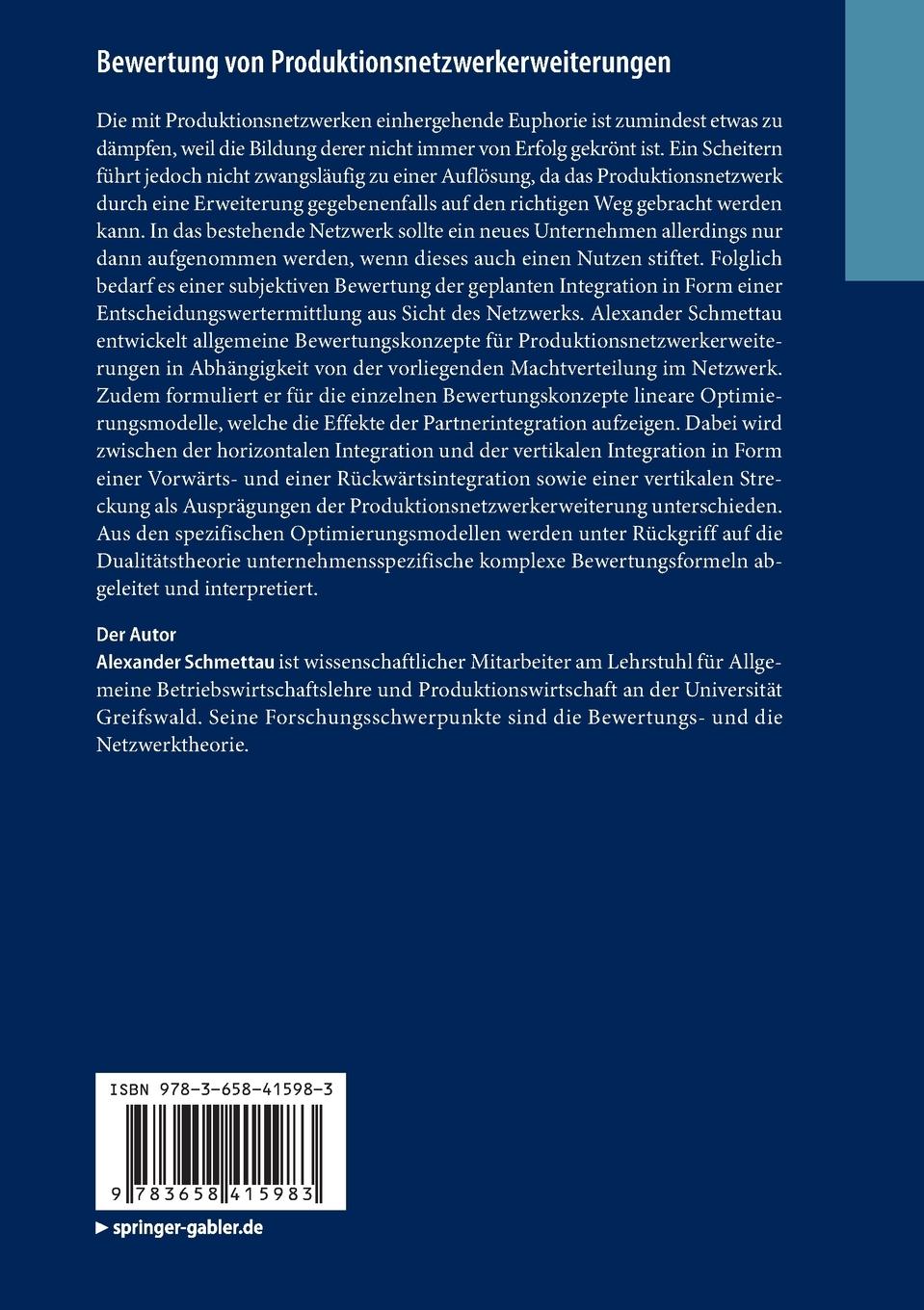 Rückseitencover Bewertung von Produktionsnetzwerkerweiterungen