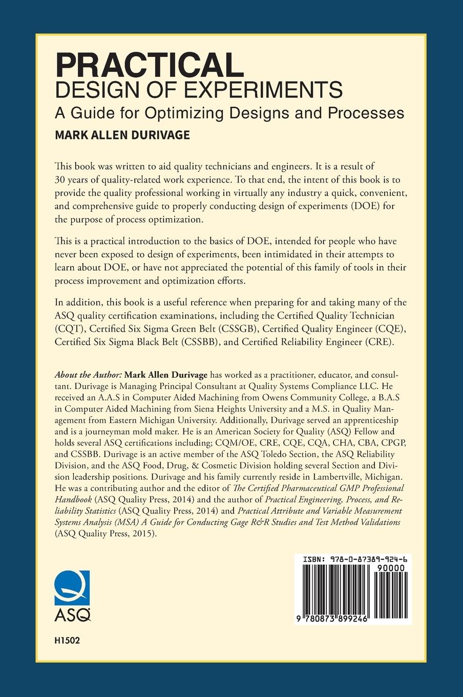 Rückseitencover Practical Design of Experiments (DOE)