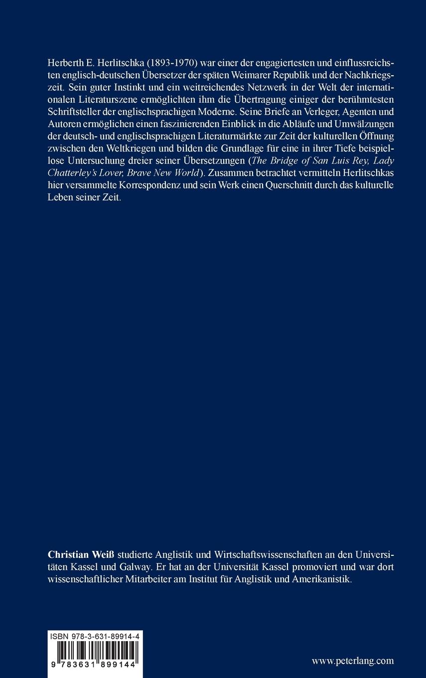 Rückseitencover Herberth E. Herlitschka: Übersetzer und Vermittler der anglophonen Moderne