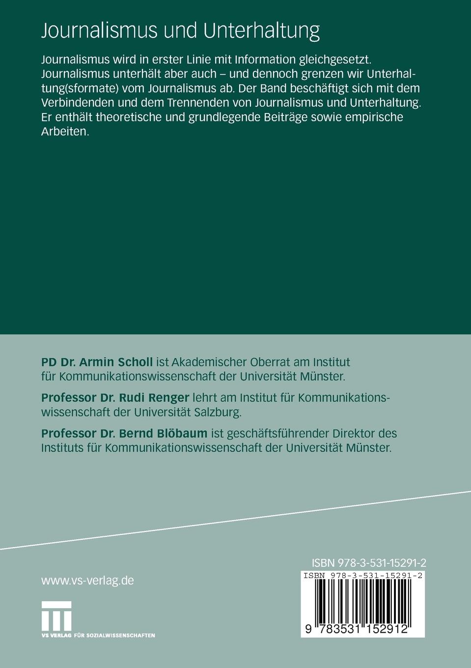Rückseitencover Journalismus und Unterhaltung